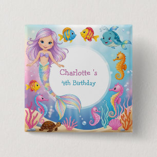 Niedliches Rainbow-Meerjungfisch Seepferd Geburtst Button