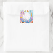 Niedliches Rainbow-Meerjungfisch Seepferd Geburtst Quadratischer Aufkleber (Tasche)