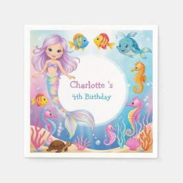 Niedliches Rainbow-Meerjungfisch Seepferd Geburtst Serviette