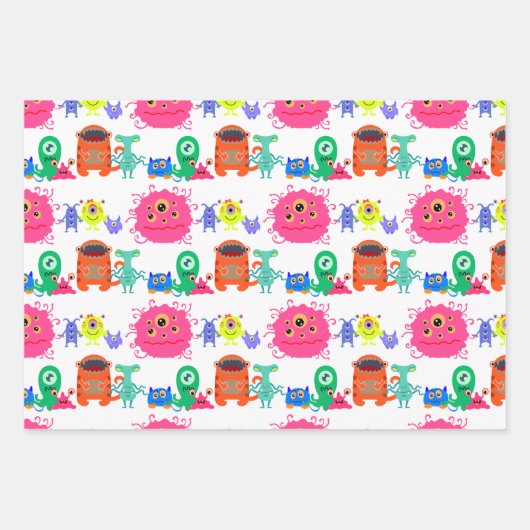Niedliches Rainbow Monster-Wrapping-Papier Geschenkpapier Set (Vorderseite)