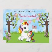 Niedliches Rainbow Pony Horse Geburtstag Einladung (Vorne/Hinten)