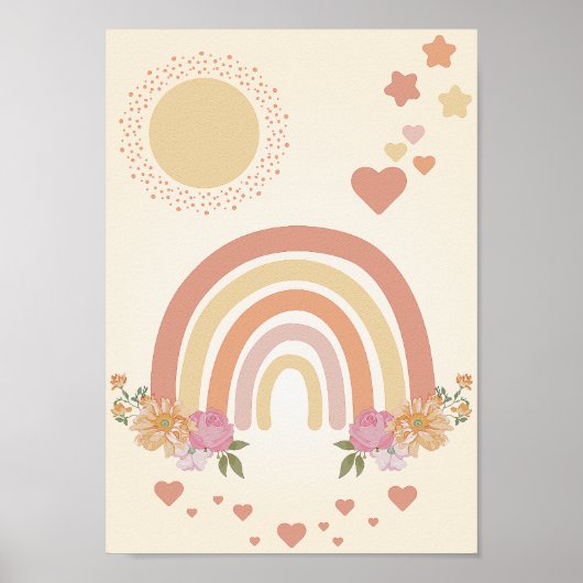Niedliches Rainbow Sun Hearts Kinderzimmer Print K Poster (Vorne)