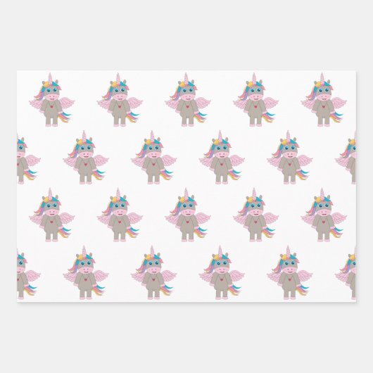 Niedliches Rainbow Unicordesign Geschenkpapier Set (Vorderseite)