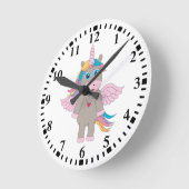 Niedliches Rainbow Unicordesign Runde Wanduhr (Winkel)