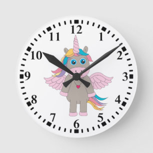 Niedliches Rainbow Unicordesign Runde Wanduhr