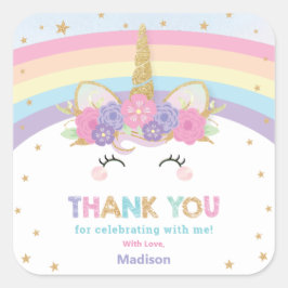 Niedliches Rainbow Unicorn 1. 2. Geburtstag Gastge Quadratischer Aufkleber