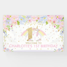Niedliches Rainbow Unicorn 1. Geburtstag Begrüßung Banner