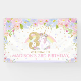 Niedliches Rainbow Unicorn 3. Geburtstag Begrüßung Banner