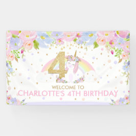Niedliches Rainbow Unicorn 4. Geburtstag Begrüßung Banner