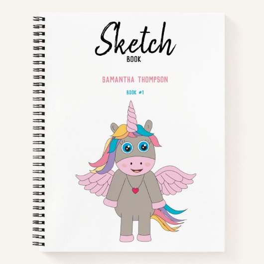 Niedliches Rainbow Unicorn Design Girl Sketchbook Notizblock (Vorderseite)