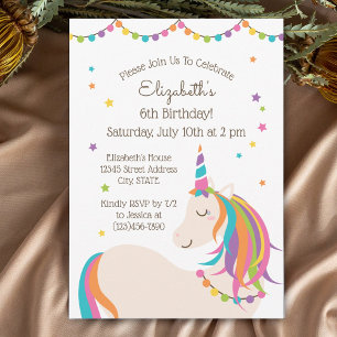 Niedliches  Rainbow Unicorn Kindergeburtstag Party Einladung