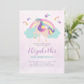 Niedliches Rainbow Unicorn Personalisiert Geburtst Einladung (Stehend Vorderseite)