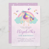 Niedliches Rainbow Unicorn Personalisiert Geburtst Einladung (Vorne/Hinten)