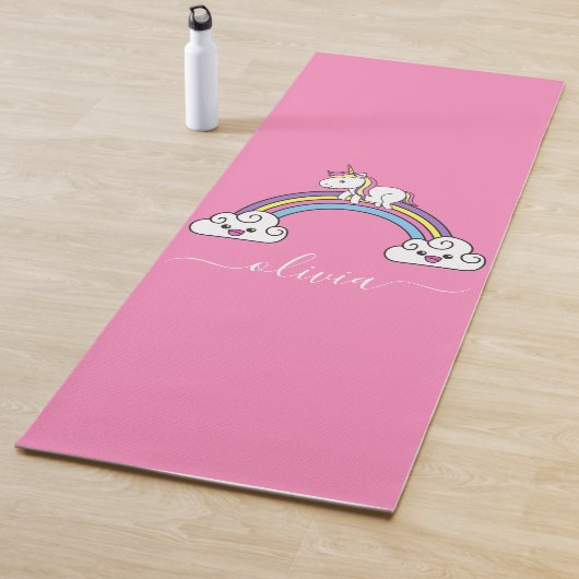 Niedliches Rainbow Unicorn, Personalisierter Name  Yogamatte (Beispiel)
