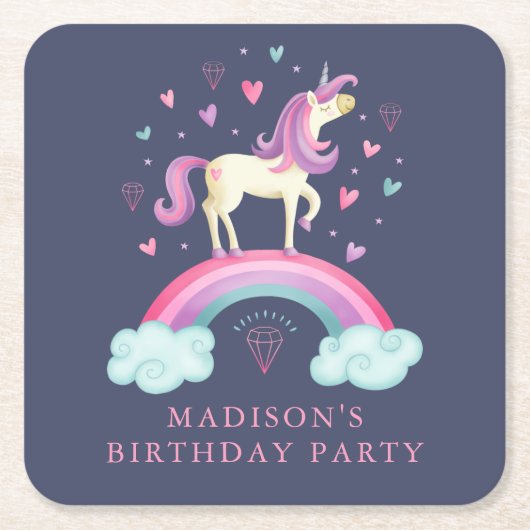Niedliches Rainbow Unicorn Rechteckiger Pappuntersetzer (Vorderseite)