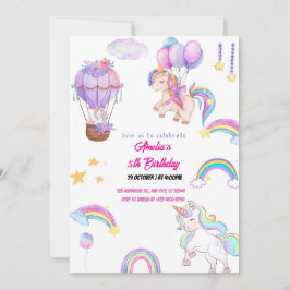 Niedliches Rainbow Unicorn Whimsical Girl Party Pi Einladung