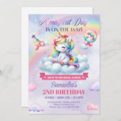 Niedliches Rainbow Unicoron auf einer Wolke Mädche Einladung (Vorne/Hinten)