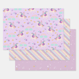 Niedliches Rainbow Unicorp Wrapping Paper Set Geschenkpapier Set