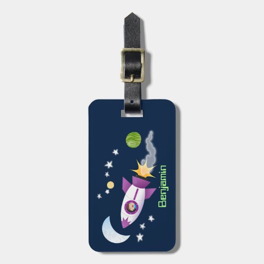 Niedliches Raketenschiff zur Darstellung des Carto Gepäckanhänger (Vorderseite vertikal)