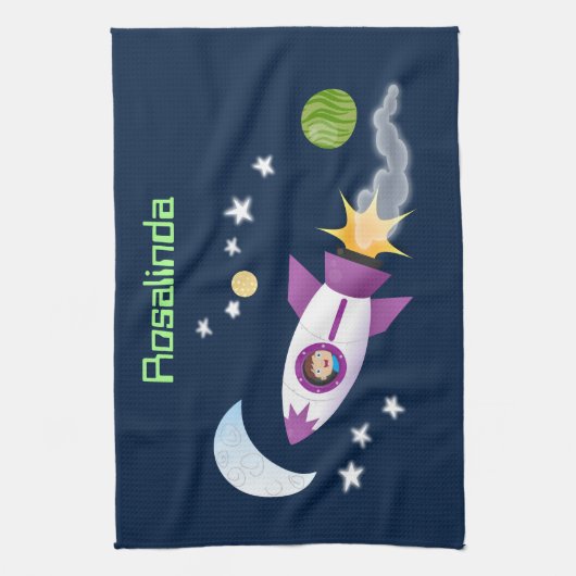Niedliches Raketenschiff zur Darstellung des Carto Geschirrtuch (Vertikal)