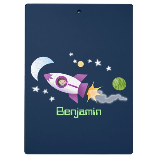 Niedliches Raketenschiff zur Darstellung des Carto Klemmbrett (Rückseite)