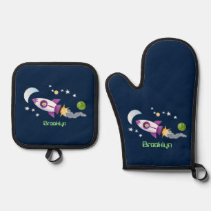 Niedliches Raketenschiff zur Darstellung des Carto Ofenhandschuh & Topflappen-Set