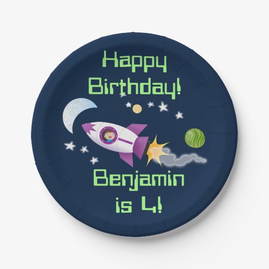 Niedliches Raketenschiff zur Darstellung des Carto Pappteller (Vorderseite)