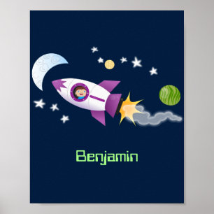 Niedliches Raketenschiff zur Darstellung des Carto Poster