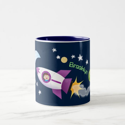 Niedliches Raketenschiff zur Darstellung des Carto Zweifarbige Tasse (Mittel)