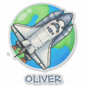 Niedliches Raumschiff um die Erde Aufkleber (Vorderseite)