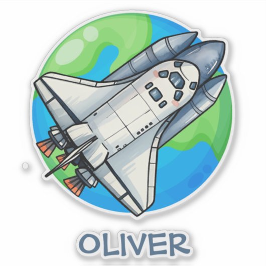 Niedliches Raumschiff um die Erde Aufkleber (Vorderseite)