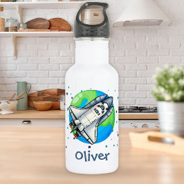 Niedliches Raumschiff um die Erde Edelstahlflasche