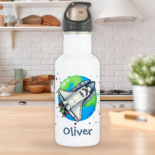 Niedliches Raumschiff um die Erde Edelstahlflasche