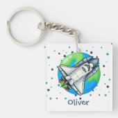 Niedliches Raumschiff um die Erde Schlüsselanhänger (Vorderseite)