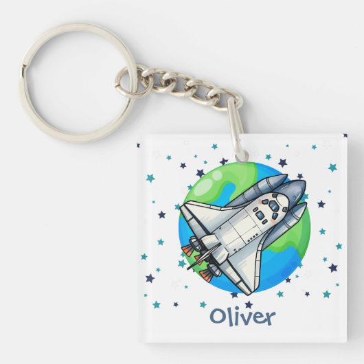 Niedliches Raumschiff um die Erde Schlüsselanhänger (Vorderseite)