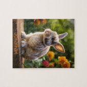 niedliches, realistisches Hasen auf den Blume von  Puzzle (Horizontal)