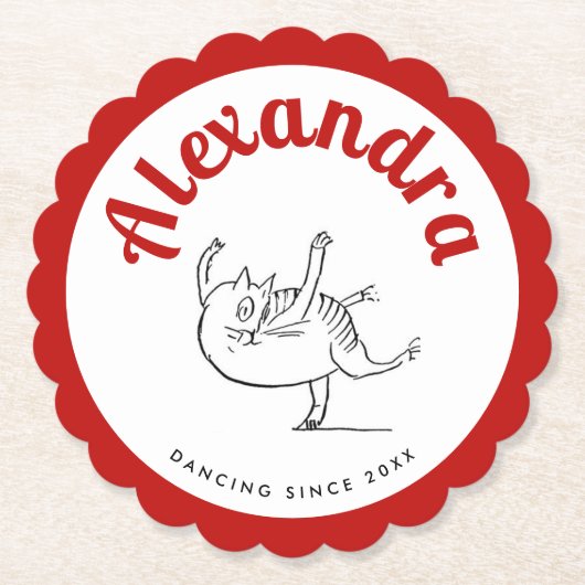 Niedliches Red and White Edward Lear Cat Dance Par Untersetzer (Vorderseite)