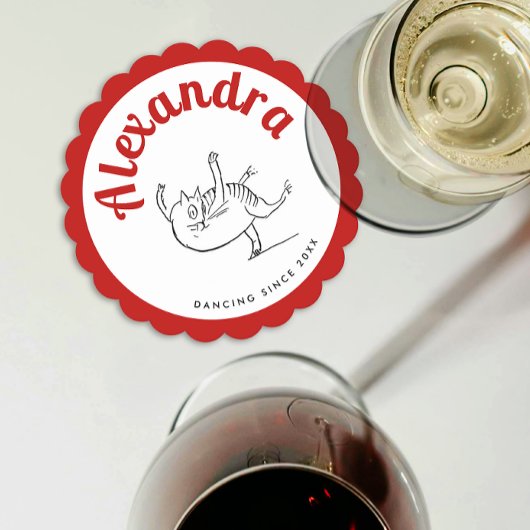 Niedliches Red and White Edward Lear Cat Dance Par Untersetzer