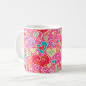 Niedliches Red Aqua Lila Valentinherz Kaffeetasse (Vorderseite Links)