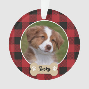Niedliches Red Black Buffalo Kariertes Custom Dog Ornament