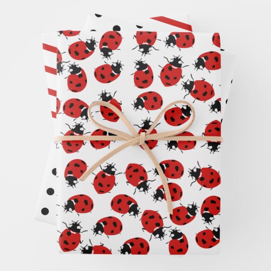 Niedliches Red & Black Ladybug Muster Geschenkpapier Set (Beispiel)