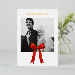 Niedliches Red Bow Foto Frohe Weihnachten Folien Feiertagskarte