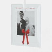Niedliches Red Bow Foto Frohe Weihnachten Ornament Aus Glas (Vorderseite links)