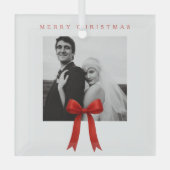 Niedliches Red Bow Foto Frohe Weihnachten Ornament Aus Glas (Vorderseite)