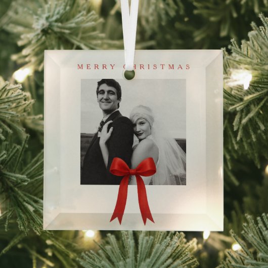 Niedliches Red Bow Foto Frohe Weihnachten Ornament Aus Glas (Insitu)