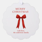 Niedliches Red Bow Foto Frohe Weihnachten Ornament Karte (Vorderseite)