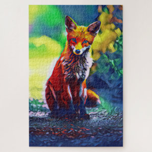 Niedliches Red Fox Portrait Malerei Puzzle
