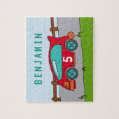 Niedliches Red Racing Car Children Puzzle mit Name (Vertikal)