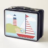 Niedliches Red Sail Boat und Leuchtturm Metall Brotdose (Rückseite)