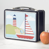 Niedliches Red Sail Boat und Leuchtturm Metall Brotdose (Beispiel)